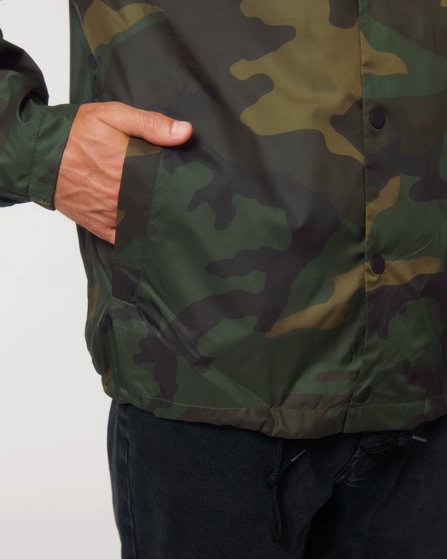 Embroidered white Logo. Camo. Coach Jacket.