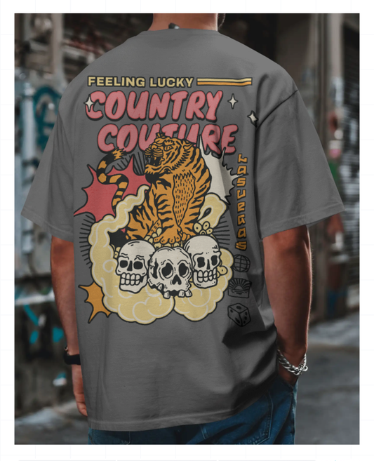 Premium Heavy. Feeling Lucky. Faded Grey T-shirt